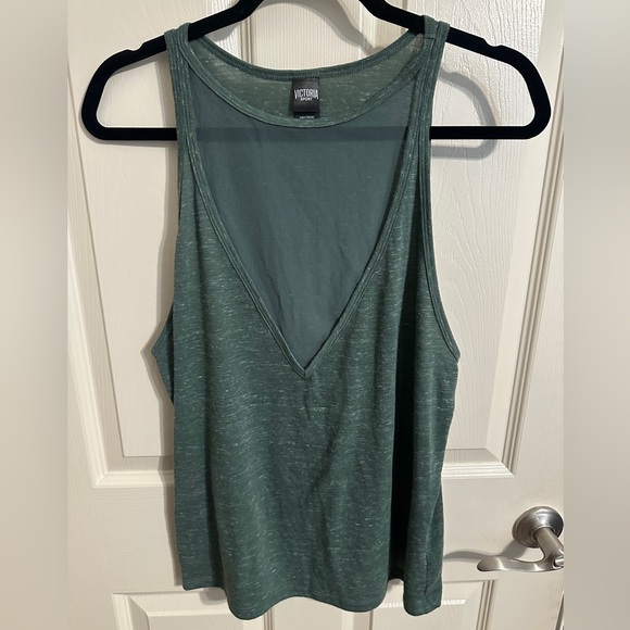 Victoria's Secret Tops - Victoria's Secret Sport Mesh Front V-Neck Tank Top, Heathered Green, Sz L